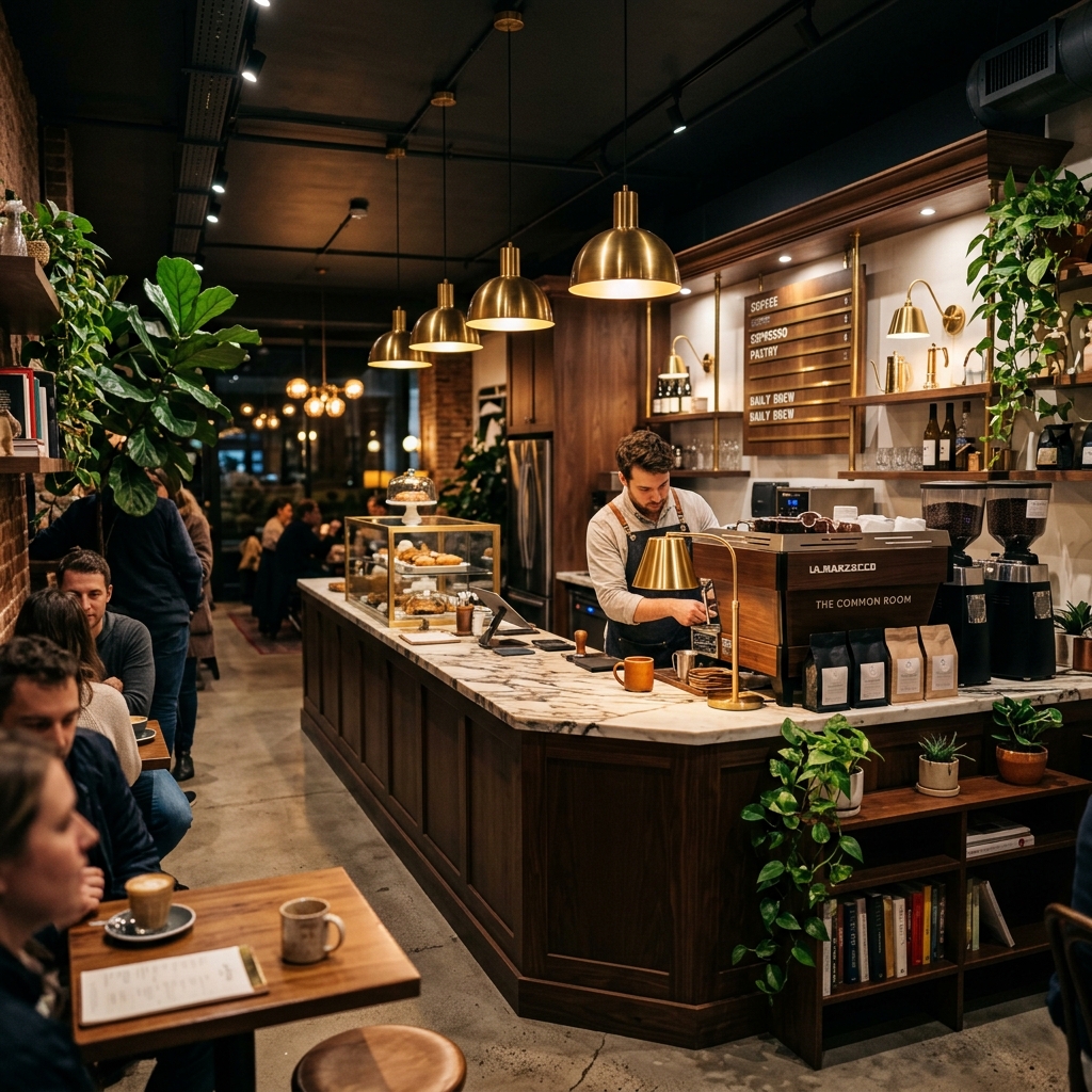 Barista pouring coffee art at Aura Cafe